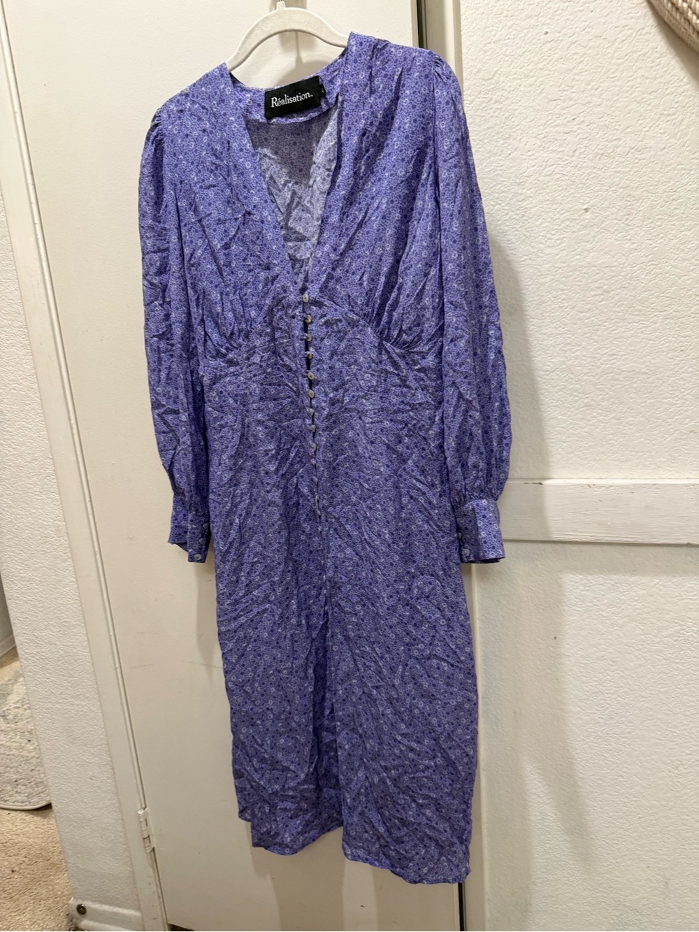 Realisation Par Lavender Floral Long Sleeve Midi Dress large